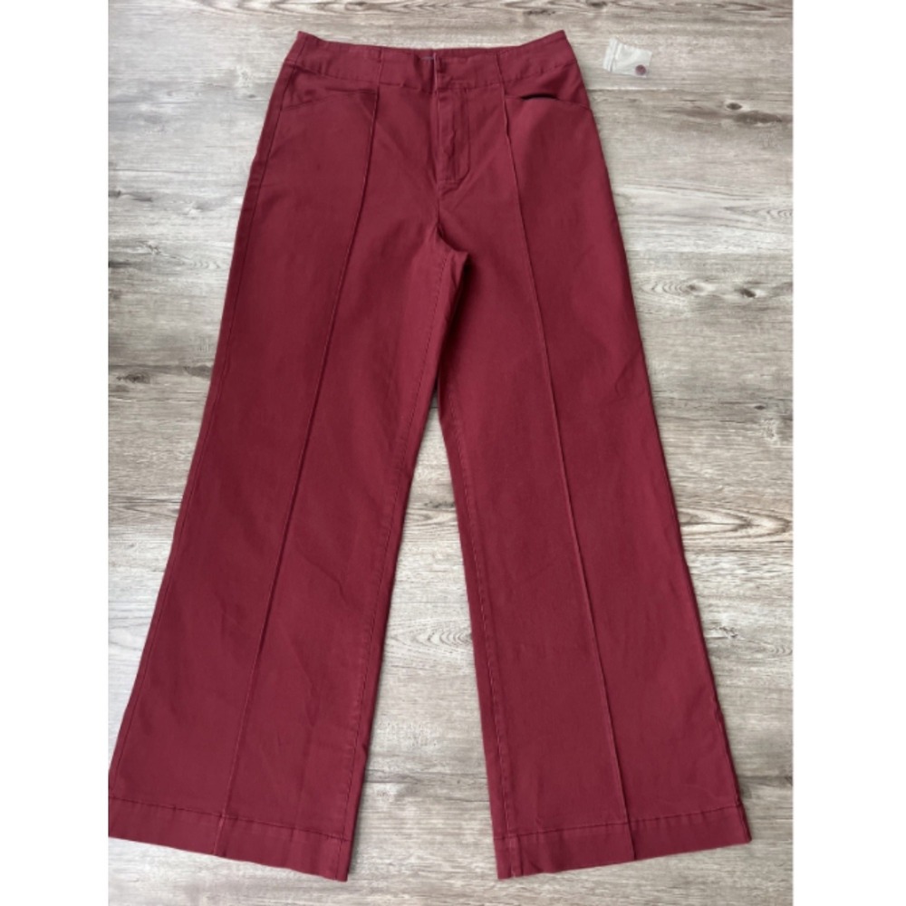 NWT ModCloth Wide Leg Trousers Womens 8 Burgundy Red High Rise Retro Seam Detail